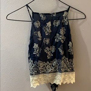navy blue tank top with white paisleys